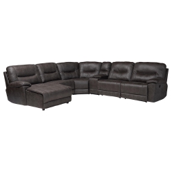 Baxton Studio Mistral 6-Piece Reclining Sectional Sofa with Left-facing Chaise Lounge - Suede Upholstered Modular Sectional with Storage